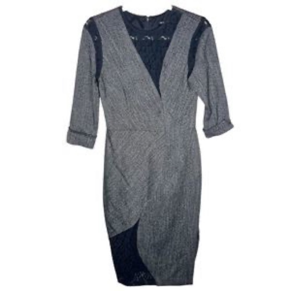 Black Halo tweed and lace dress
